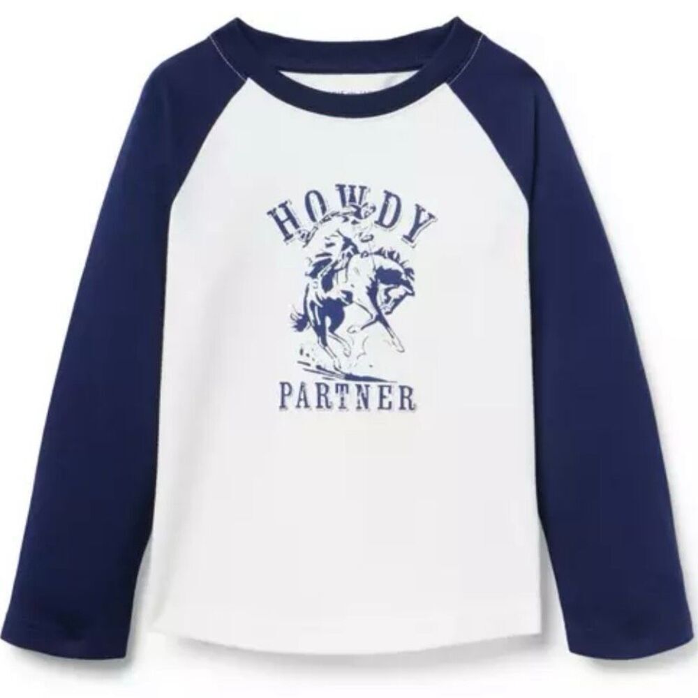 Janie & Jack Howdy Baseball Raglan Long Sleeve Tee Shirt Navy Blue White Youth 8